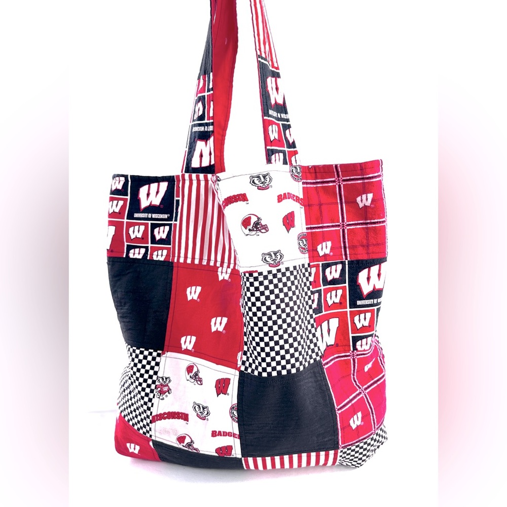 Handmade Wisconsin Badgers Quilted Cotton Extra Large Tote Bag Tailgating Travel